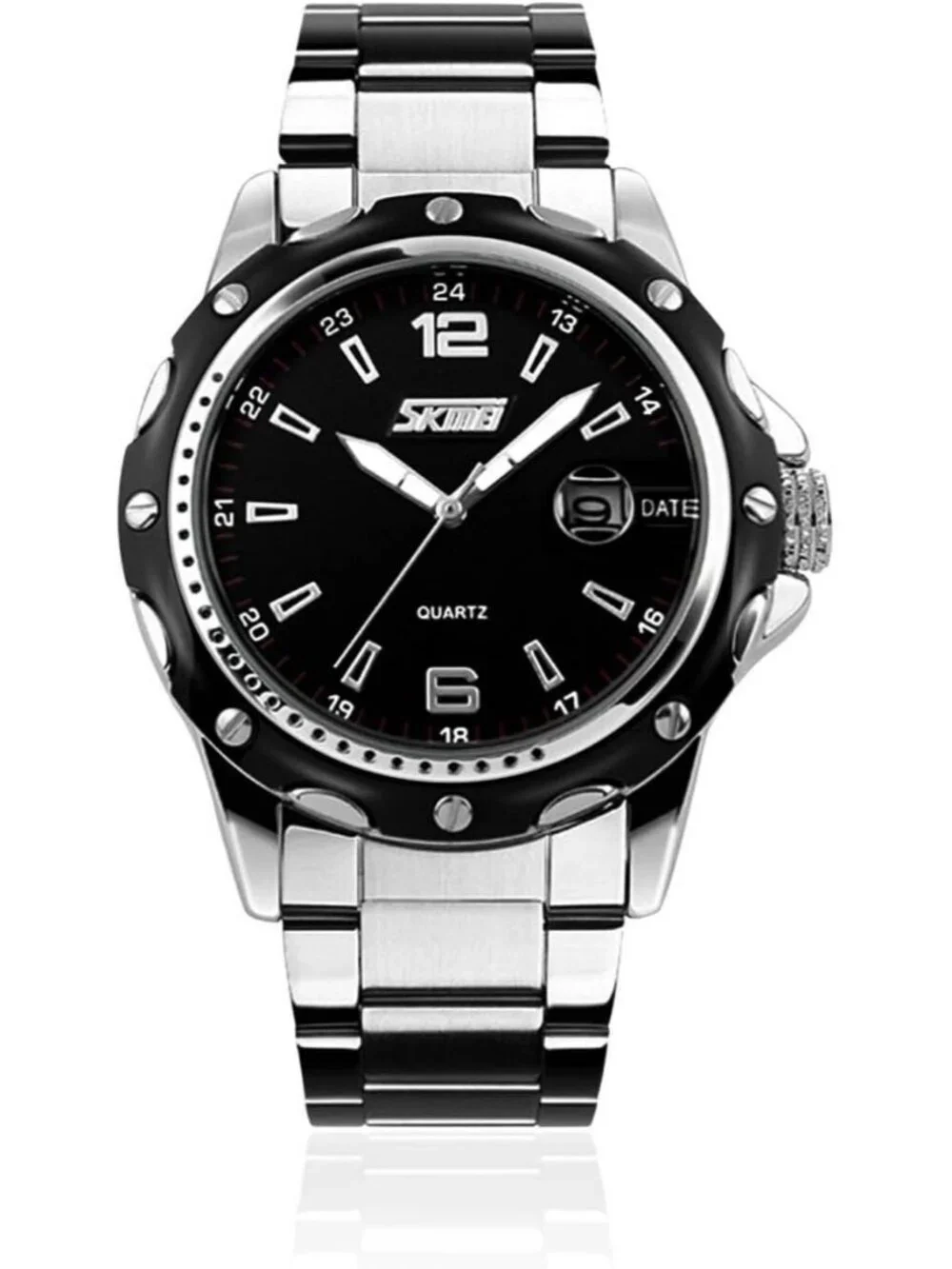 Men's Silver Black Analog Quartz Stainless Steel Waterproof Luxury Wrist Watch